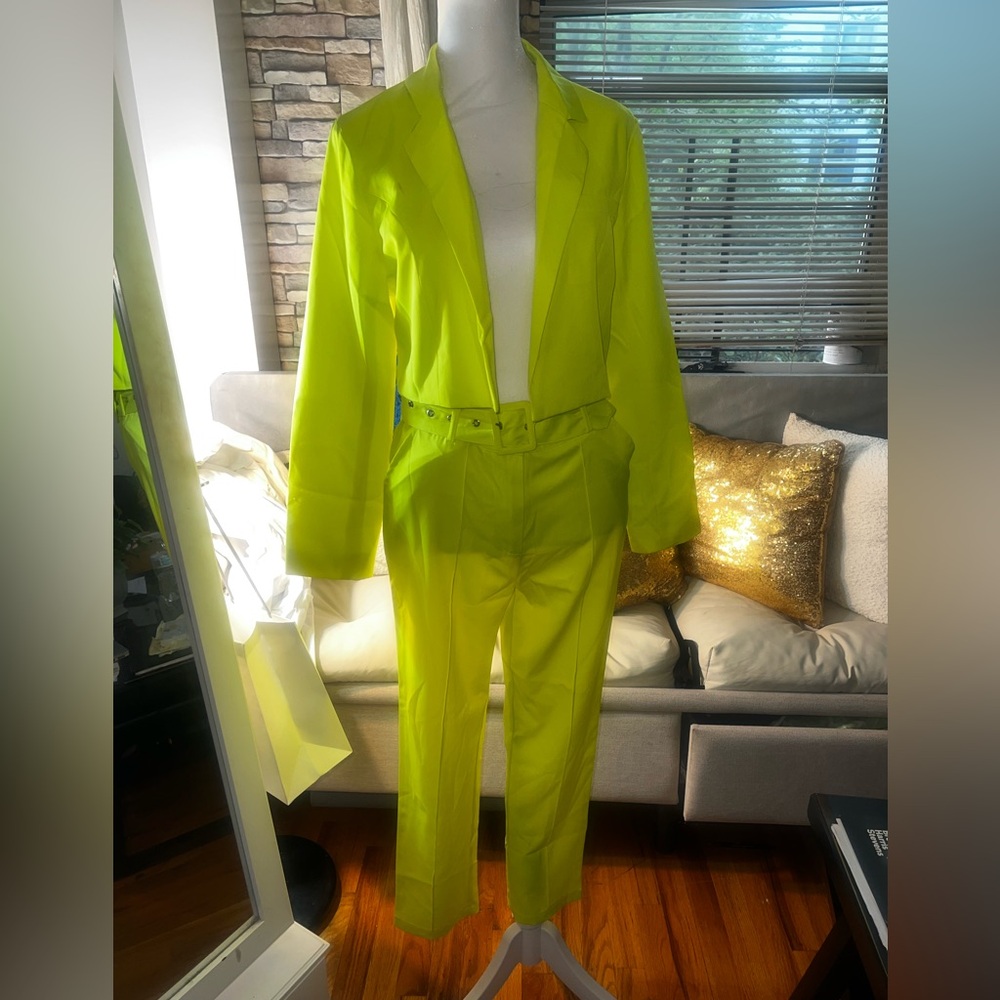 Neon Yellow Blazer and Pants Set